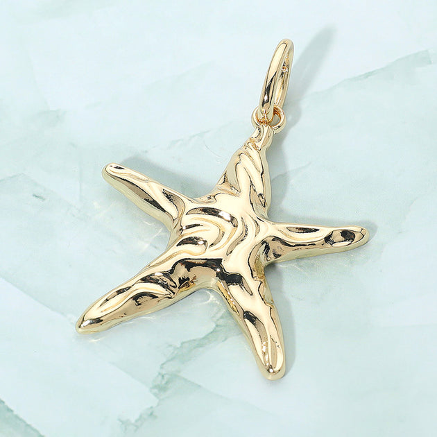 FASHNZFAB Sculpted Metal Starfish Pendant Charm Gold Silver One Size 2