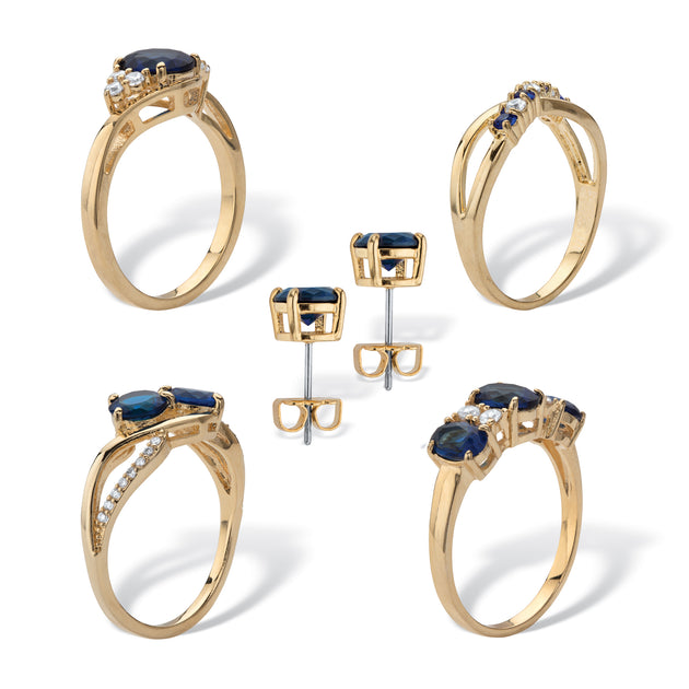 Palm Simulated Sapphire 14k Gold Plated Ring and Earring Set Blue US 9 3