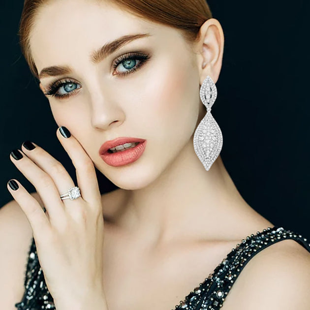 FASHNZFAB Marquise Rhinestone Clip on Earrings Black 9