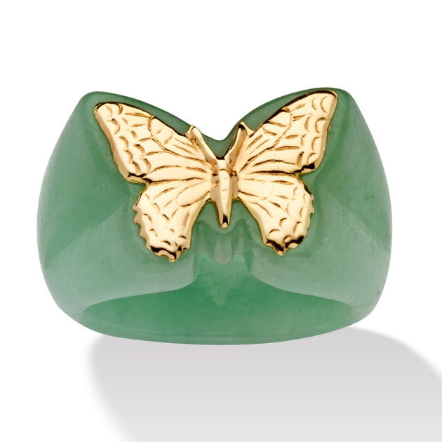Palm Butterfly Ring Green Jade 14k Yellow Gold US 6 2