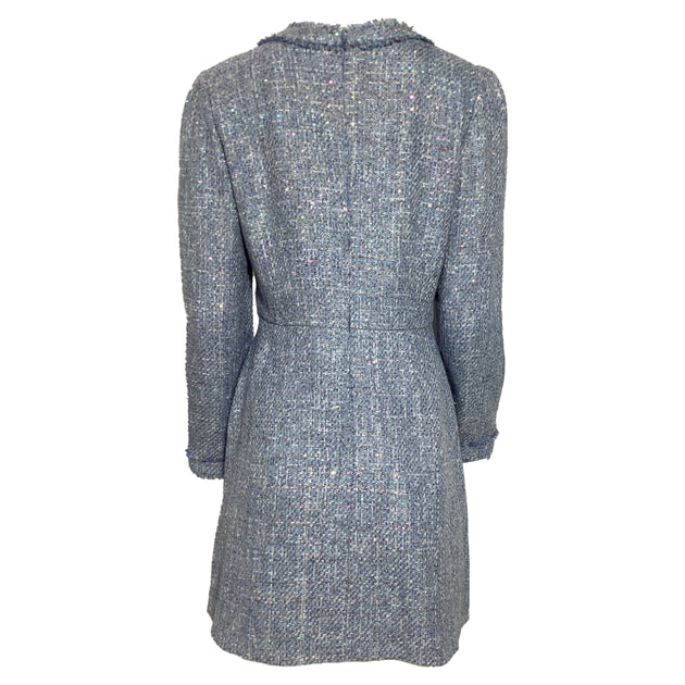 Saloni Camille Bow Tweed Mini Dress In Light Blue Cotton