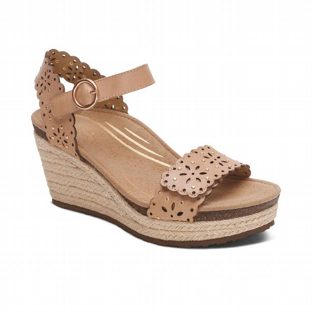 Aetrex Sydney Cutout Wedge Sandal Beige EU 43 3