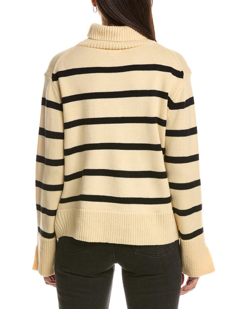 FATE Stripe Pattern Turtleneck Sweater White Small 3