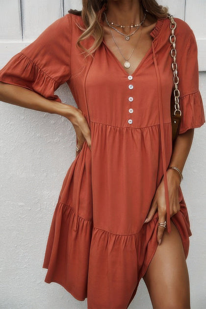 TRUEDAMES Robe À Volants Col V Beige Grand 2
