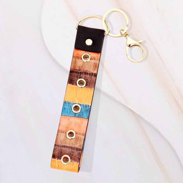 FASHNZFAB Color Block Faux Leather Keychain Silver 4