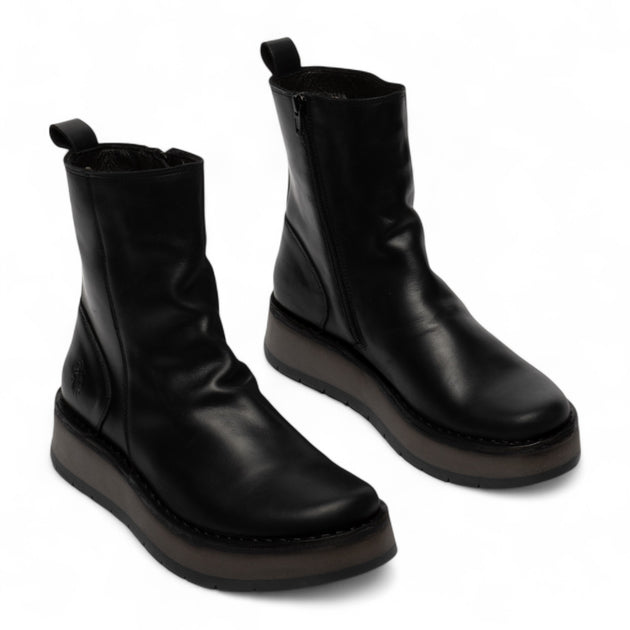 Fly London Women's Reno Black Rug Leather Ankle Boots – US Size 9-9.5