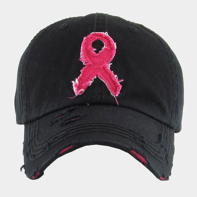 FASHNZFAB Pink Ribbon Vintage Baseball Cap Black 4