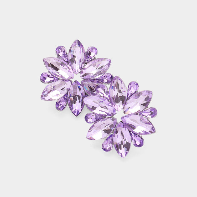 FASHNZFAB Marquise Stone Cluster Flower Evening Earrings Multi 9