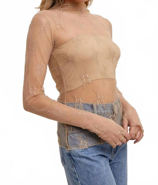 BluIvy Floral Embroidery Mesh Top Beige Small 3