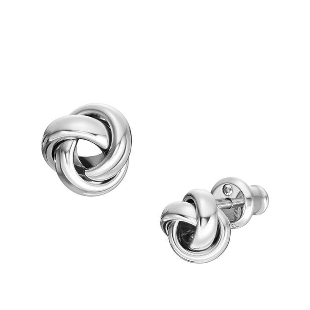 Fossil Sawyer Love Knot Stainless Steel Stud Earrings Silver 4