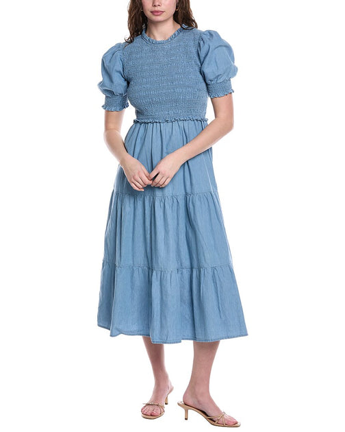 Sail to Sable Smocked Midi Dress Blue Medium 2