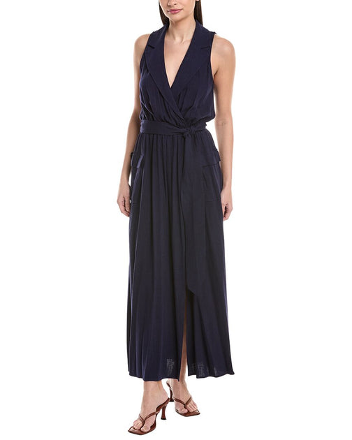 L'AGENCE Mayer Military Linen Maxi Dress Blue Medium 2