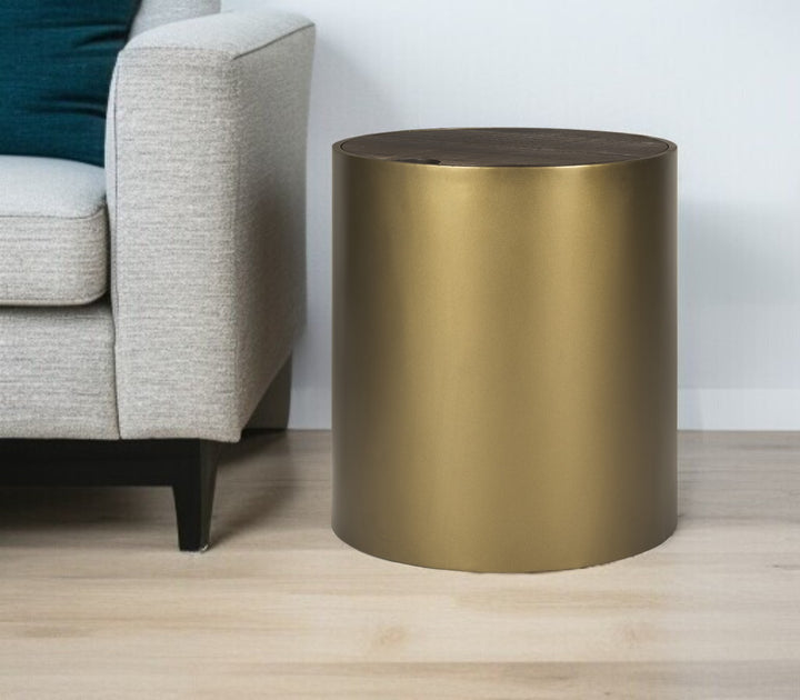 Hivvago Drum End Table Gold/Brown 2