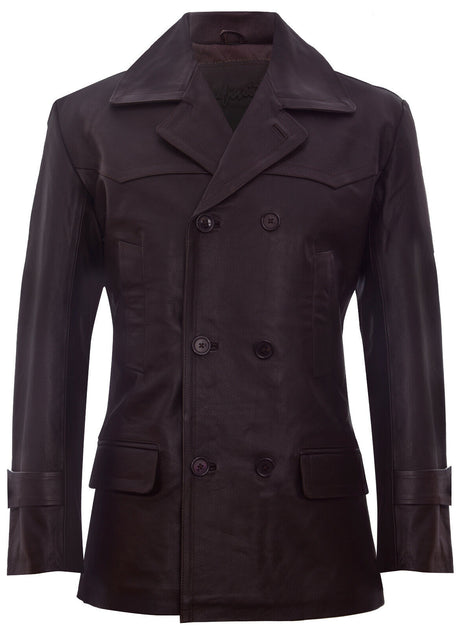 Infinity Dr Who Naval Pea Coat Leather Jacket Black XXXLarge 2