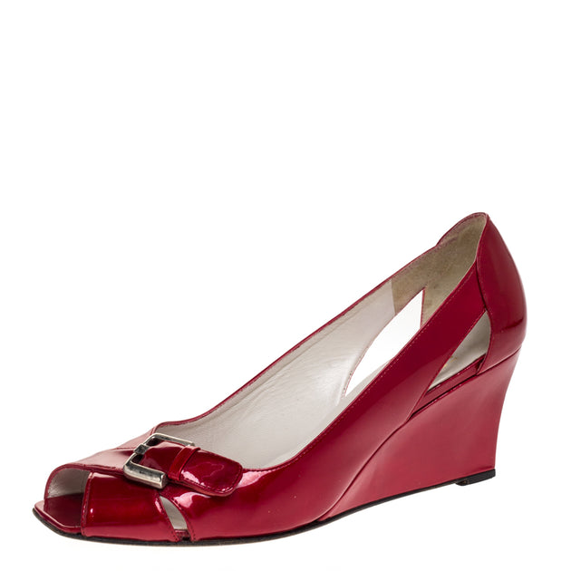 Stuart Weitzman Wedge Pumps Red Patent 40 2