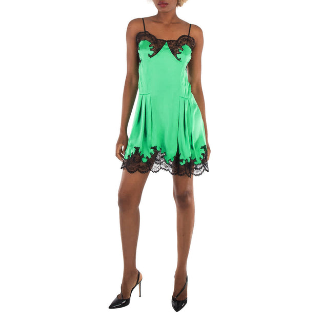 rabanne lace mini dress Rabanne Satin Lace Trimmed Sleeveless Mini Dress