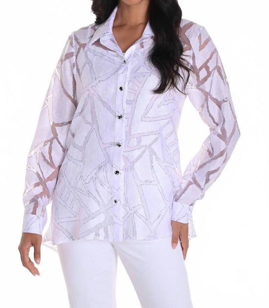 Frank Lyman Button Down Printed Blouse Purple US 10 2