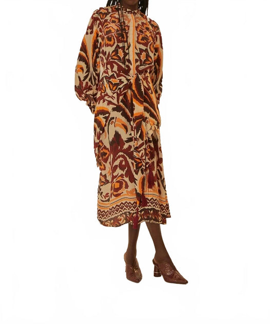 knee length dresses for ladies FARM RIO Toucans Scarf Maxi Dress In Multi