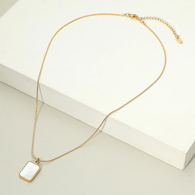 FASHNZFAB Mother of Pearl Rectangle Pendant Necklace Silver One Size 3