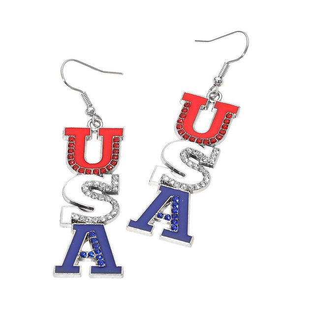 FASHNZFAB USA Drop Statement Earrings Silver 4