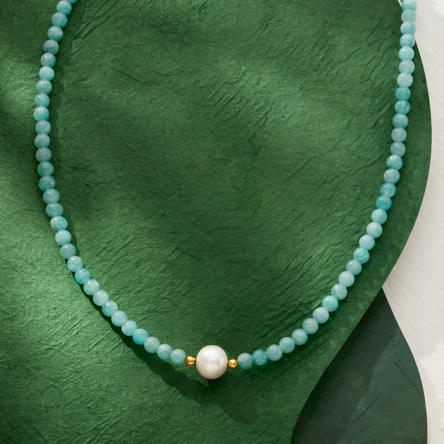 Ross-Simons Pearl and Amazonite Bead Necklace Blue 4
