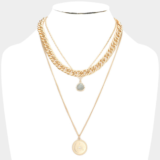 FASHNZFAB Collier Pendentif Triple Rang Mal De L'Or 5