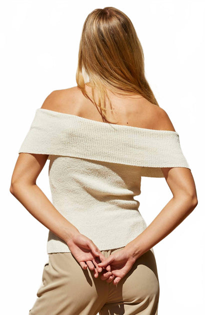 CRESCENT Off Shoulder Knit Top Beige XSmall 3