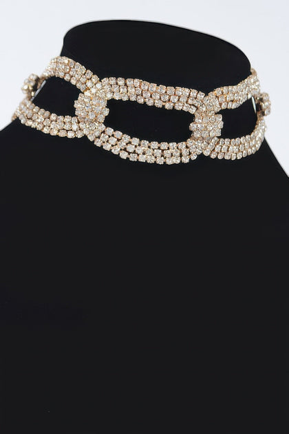 TRUEDAMES Rhinestone Chain Choker Silver 3