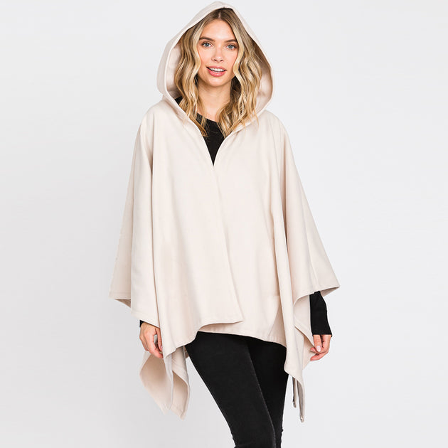 TRUEDAMES Solid Hooded Ruana Poncho Black One Size 2