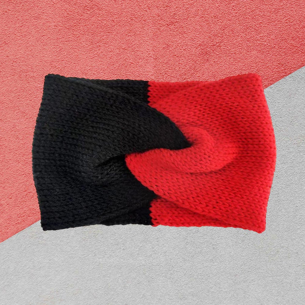 FASHNZFAB Game Day Two Tone Knit Earmuff Headband Black One Size 3