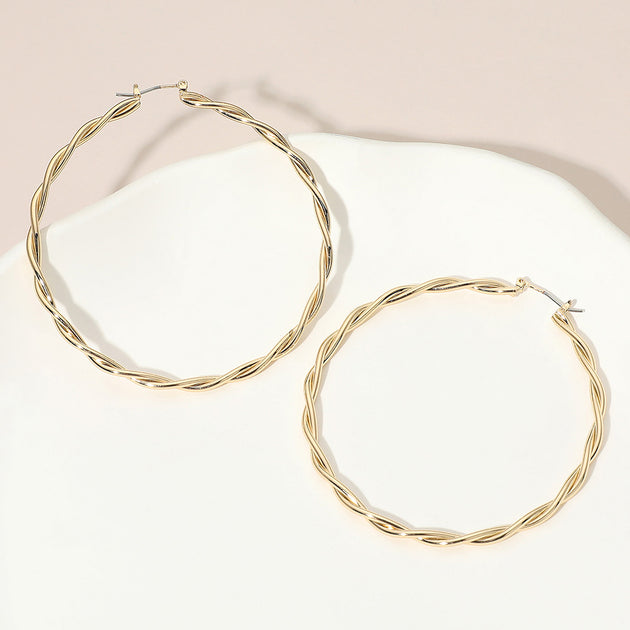 FASHNZFAB Twisted Pin Catch Hoop Earrings Silver 3