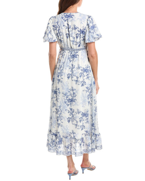 Max Studio Bubble Sleeve V-neck Empire Waist Midi Dress