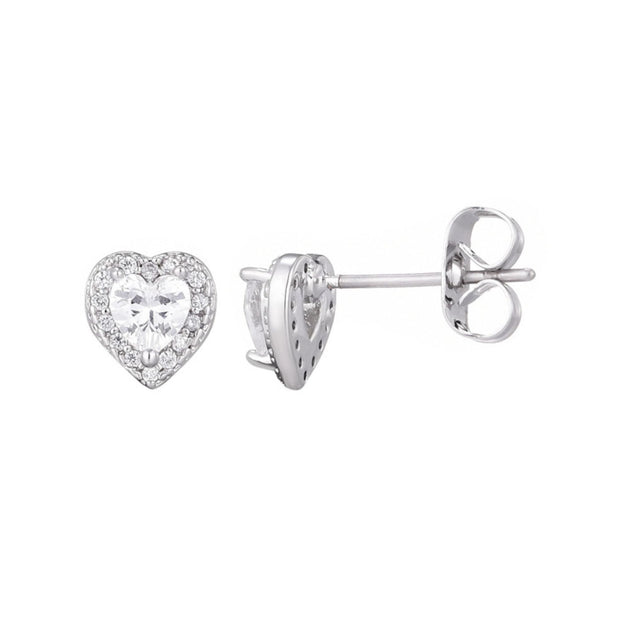Adornia Heart CZ Halo Stud Earrings Silver 2