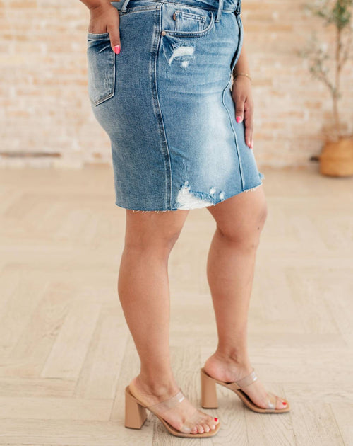 Judy Blue High Rise Rigid Magic Denim Skirt Blue 2X 4