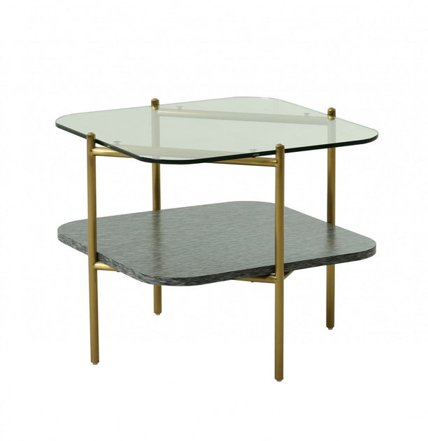Hivvago 20" Gold Clear Glass Metal Square End Table 2