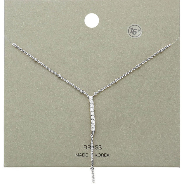 FASHNZFAB Bar Pendant Y Necklace Silver 4
