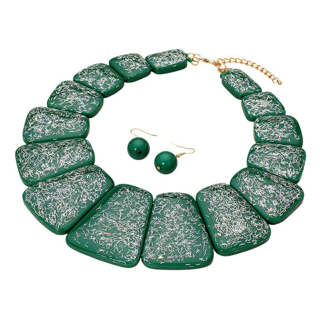 FASHNZFAB Confetti Resin Panel Link Statement Necklace Green One Size 3