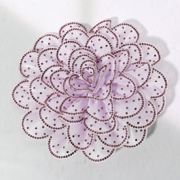 FASHNZFAB Bling Studded Fabric Flower Brooch Hair Clip Black 6