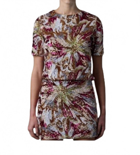 Le Superbe Abstract Floral Sequin Top Multi US 6 2