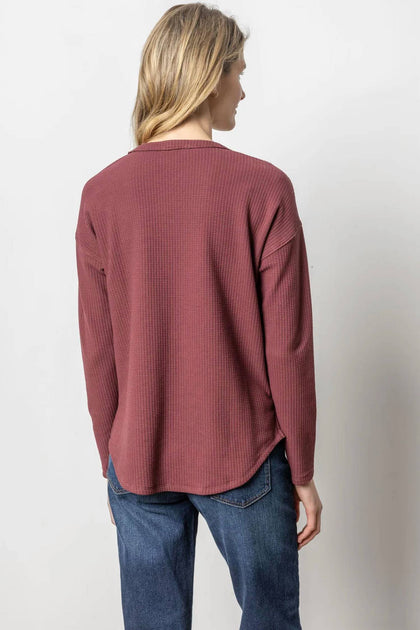 Lilla P Rounded Hem Split Neck Top Red Medium 3