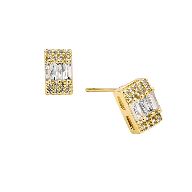 FASHNZFAB Baguette CZ Pave Bar Stud Earrings Multi 4