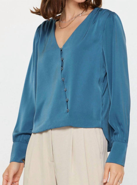 Current Air Asymmetrical Front Button Blouse Blue Small 3