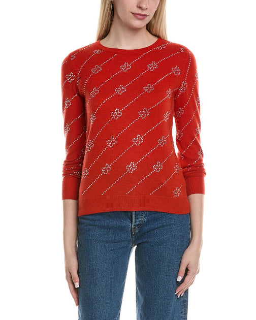 sofiacashmere Heatset Diagonal Floral Wool & Cashmere-Blend Sweater Red Medium 2