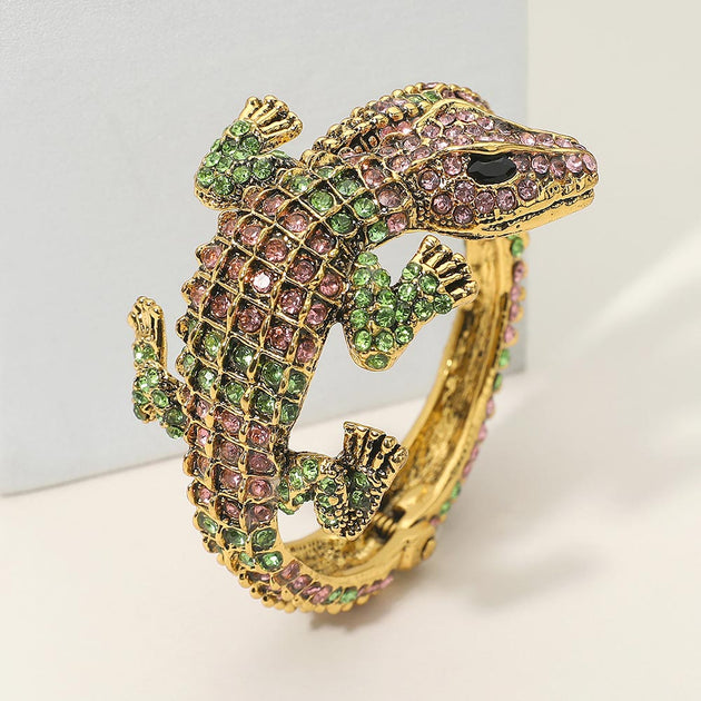 FASHNZFAB Alligator Embellished Cuff Bracelet Green One Size 2