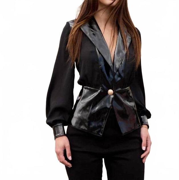 oolala Patent Chifton Combo Jacket In Black | ShopSimon
