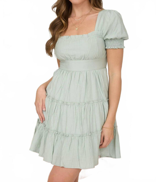 Blu Pepper Square Neck Ruffle Tiered Mini Dress Green Large 2