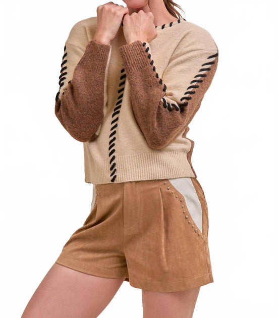 merci Whip Stitch Two-Tone Sweater Beige Large 4