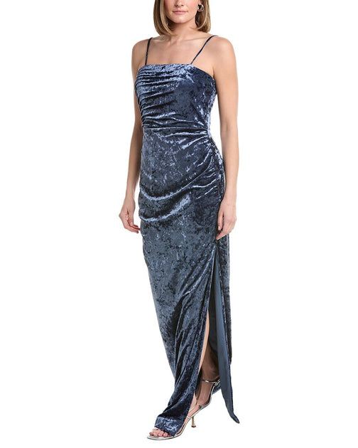 Rene Ruiz Strapless Velvet Burnout Column Gown Blue US 10 2