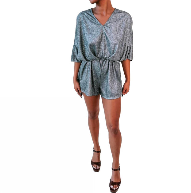 GEEGEE Glitter V-Neck Romper Grey Small 2