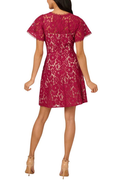 TRUEDAMES A-Line Short Dress Lace Brown US 4 3